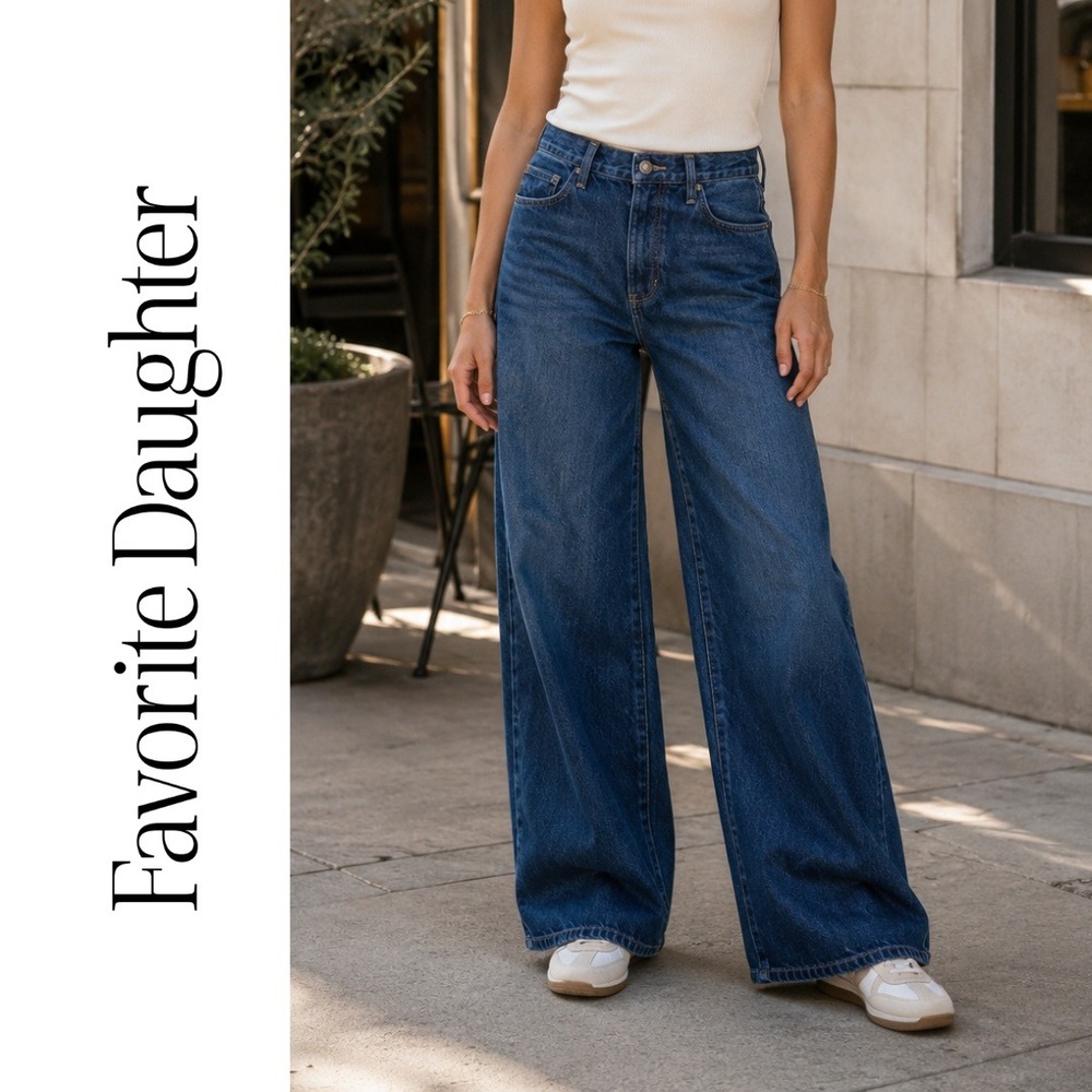 Favorite Daughter, The Ollie Kent Baggy Wide Leg Jeans Blue Button Fly Size 26